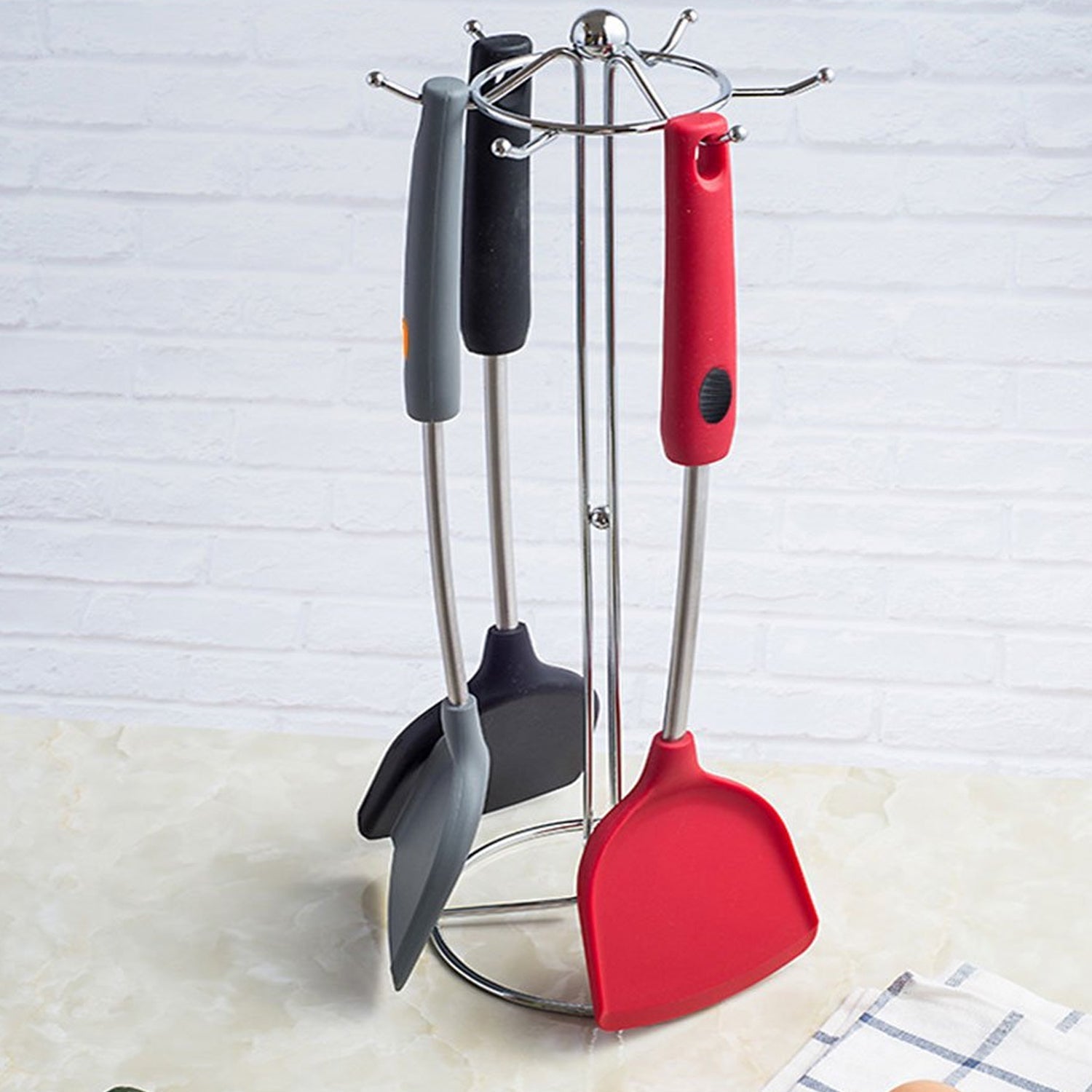 2690 Kitchen turner Heat Resistant Silicone Non-stick Silicone turner Grip Non Stick Long Handle Cooking turner DeoDap 2690 Kitchen turner Heat Resistant Silicone Non-stick Silicone turner Grip Non Stick Long Handle Cooking turner DeoDap